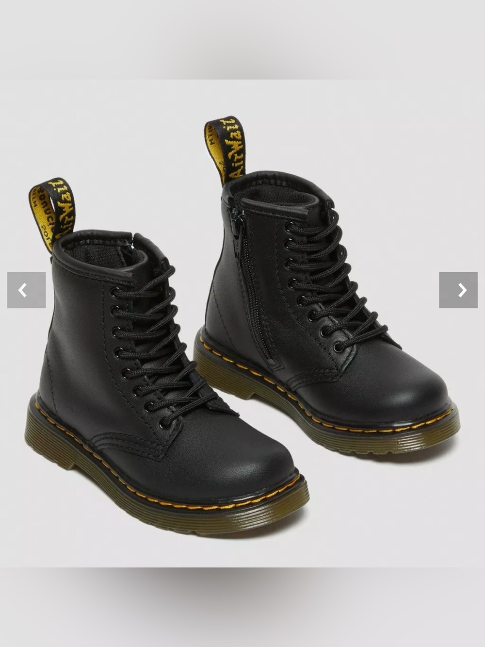 Dr. Martens Girls Black Lace-Up Combat Boots with Yellow Stitching - Picture 1 of 13